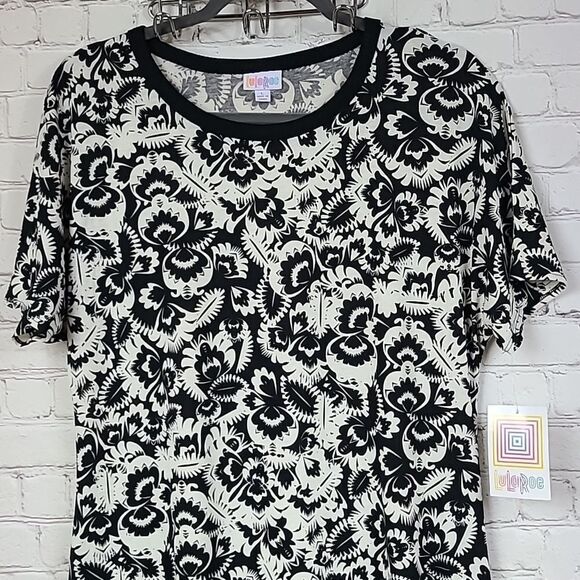 LuLaRoe Maria Maxi Dress L 14/16 Black & White Floral A-line Cap Sleeve Long NWT - Picture 2 of 11
